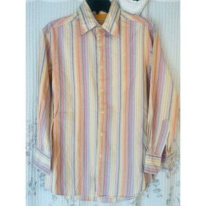 Men’s Masons Italian Button Down Pastel Striped Dress Shirt Med